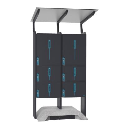 Slika Samostoječ dvojni paketomat z več paketniki in streho