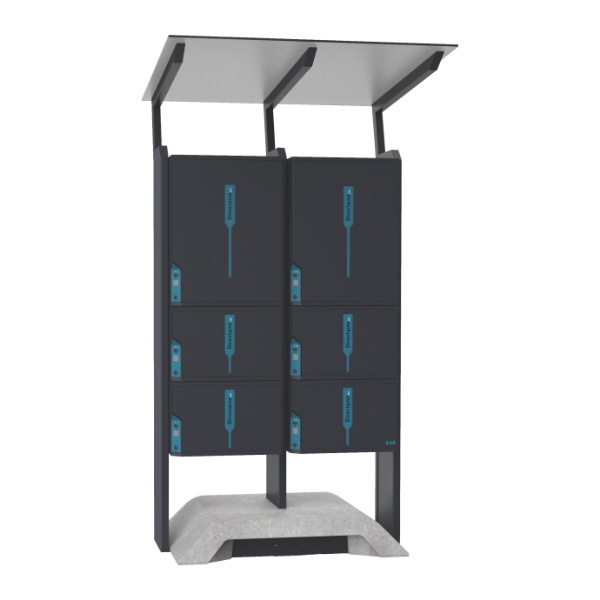 Slika Samostoječ dvojni paketomat z več paketniki in streho