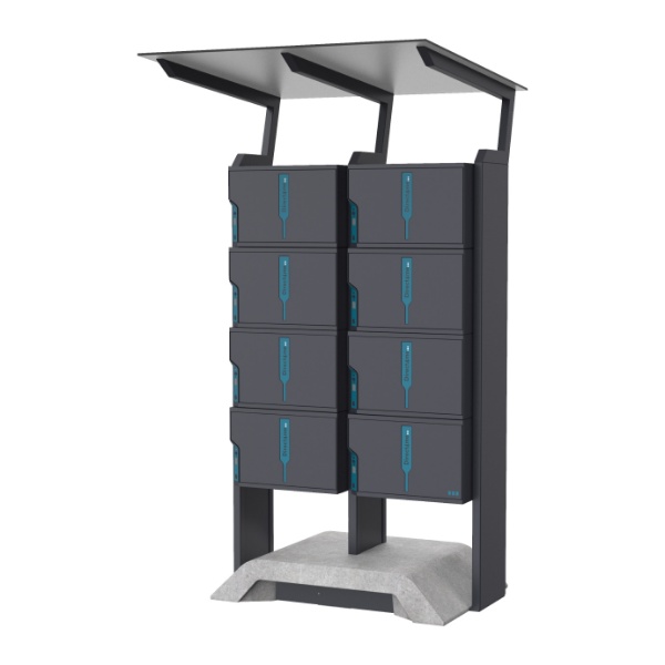 Slika Samostoječ dvojni paketomat z več paketniki in streho