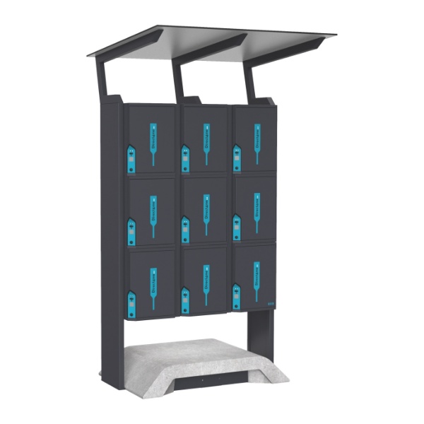 Slika Samostoječ trojni paketomat z več paketniki in streho