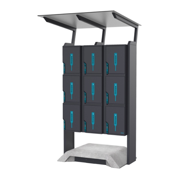 Slika Samostoječ trojni paketomat z več paketniki in streho